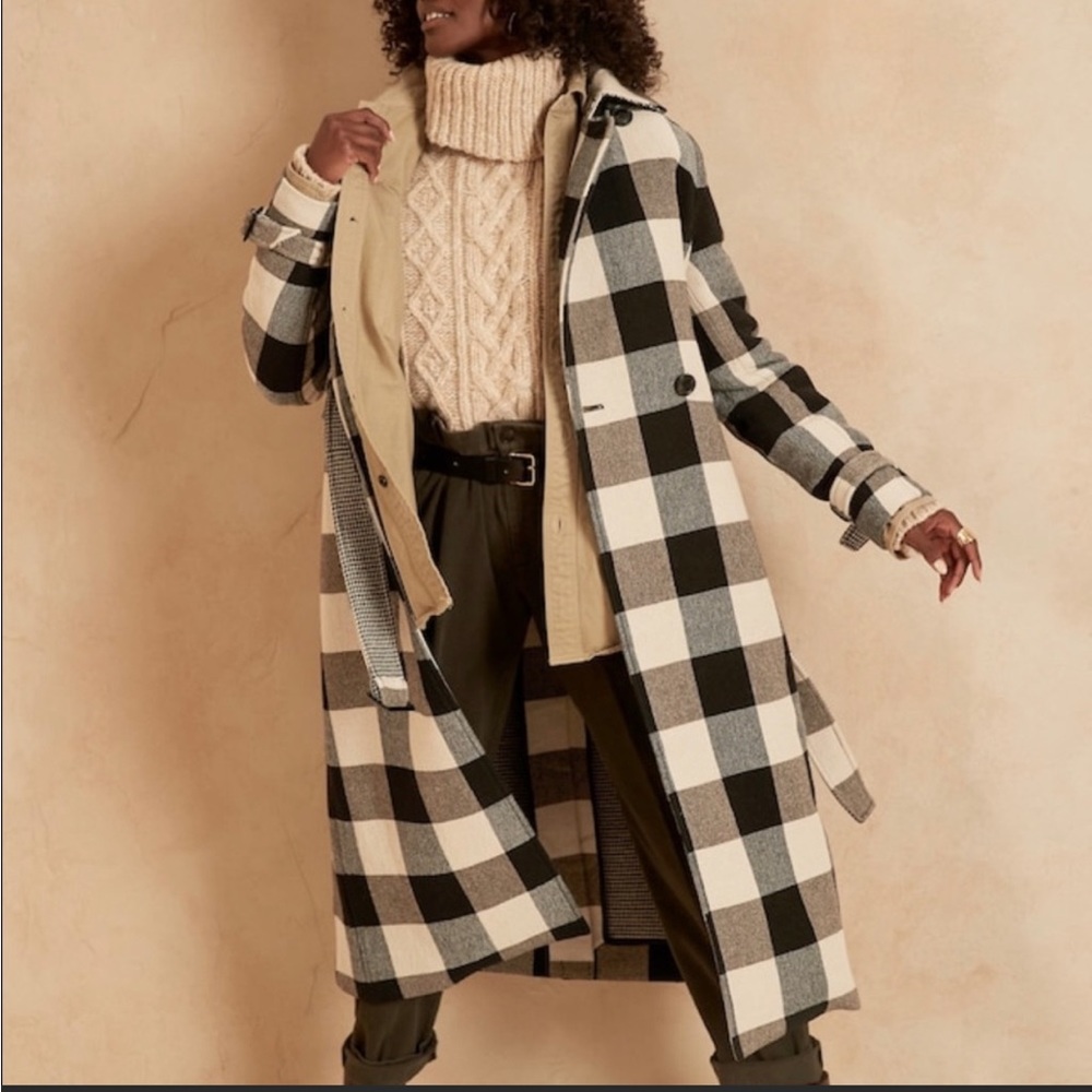Banana Republic Italian Wool Double Faced Plaid Trench Coat